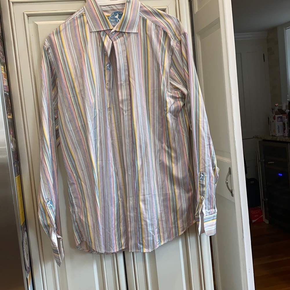 Pre-owned Bugatchi Mens Lg Colorful Stripped Shirt